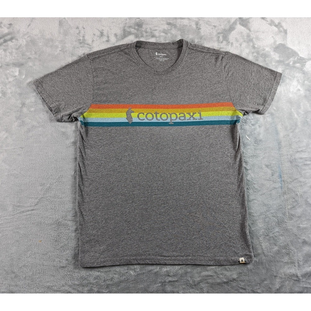 Cotopaxi Shirt Mens Large Gray Horizon Stripe Graphic Tee Organic Cotton Blend